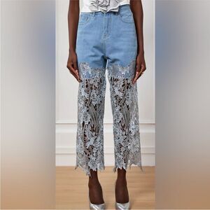 Judith Women's Blue Lace Overlay Jeans, M